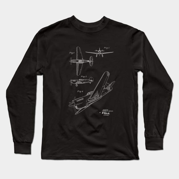 Airplane Vintage Patent Hand Drawing Long Sleeve T-Shirt by TheYoungDesigns